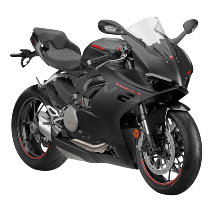 Ducati Panigale V2 Black 2024 vista frontale, moto sportiva racing disponibile per noleggio pista con BMR Noleggi