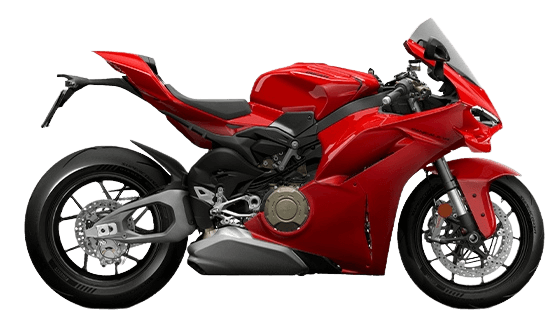 Ducati Panigale V4 2025 in livrea rossa, modello racing disponibile per noleggio pista con BMR Noleggi. Moto sportiva di alta gamma