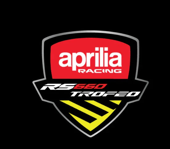 Aprilia Racing RS 660 Trofeo logo with red, white, and yellow design on black background