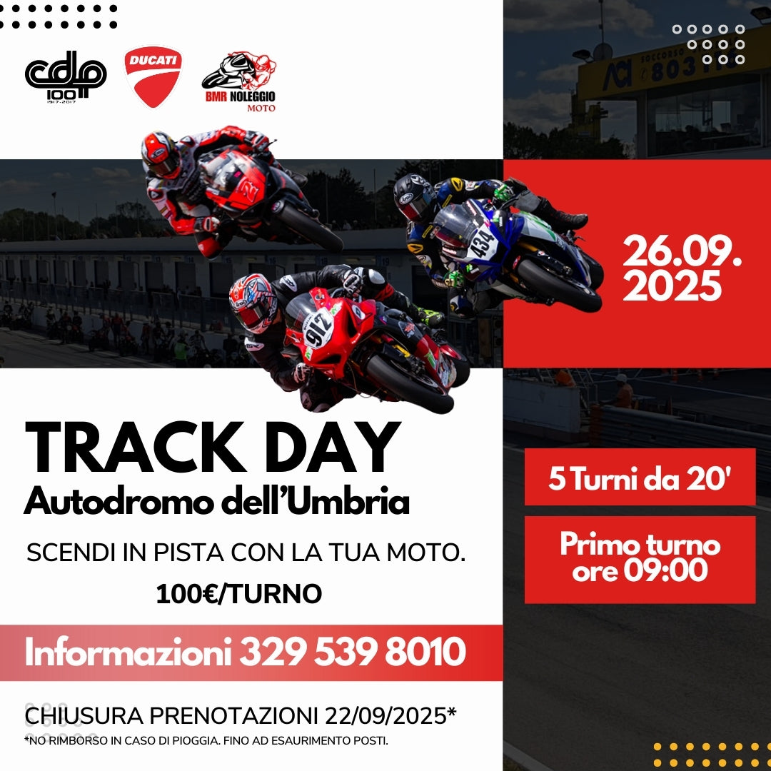 -⚡- Track Day Magione -⚡- 26 Settembre 2025 📍 5 turni da 20’ a € 100,00 BMR NOLEGGI