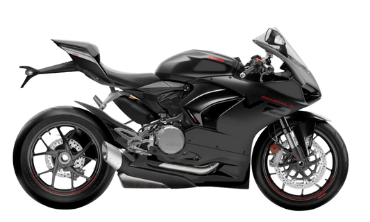 Ducati Panigale V2 2024 in versione nera, moto sportiva per noleggio pista con BMR Noleggi. Eleganza e prestazioni racing