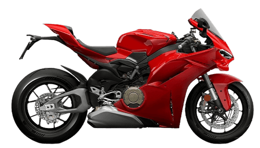 Ducati Panigale V4 2025 in livrea rossa, modello racing disponibile per noleggio pista con BMR Noleggi. Moto sportiva di alta gamma